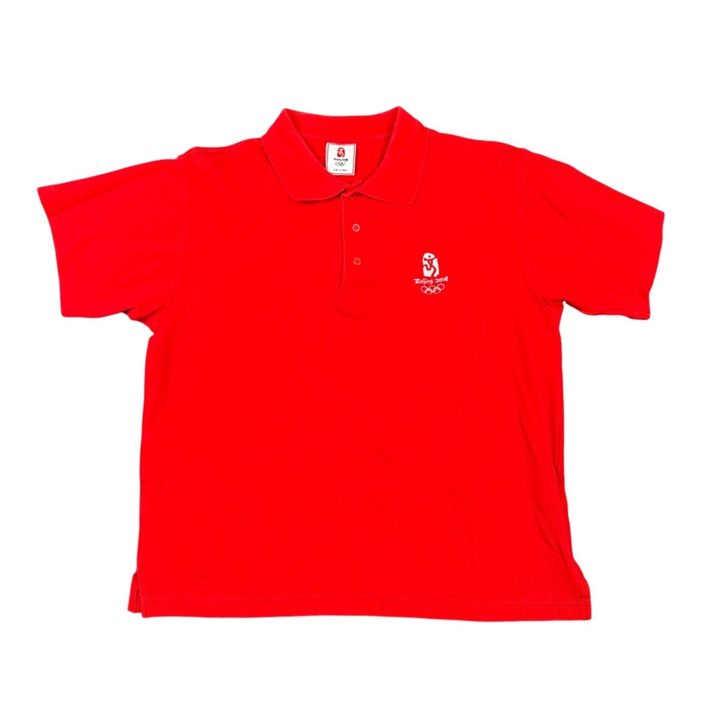 Beijing 2008 Olympics Polo Shirt Mens M Red Embroidered Emblem Official Licensed